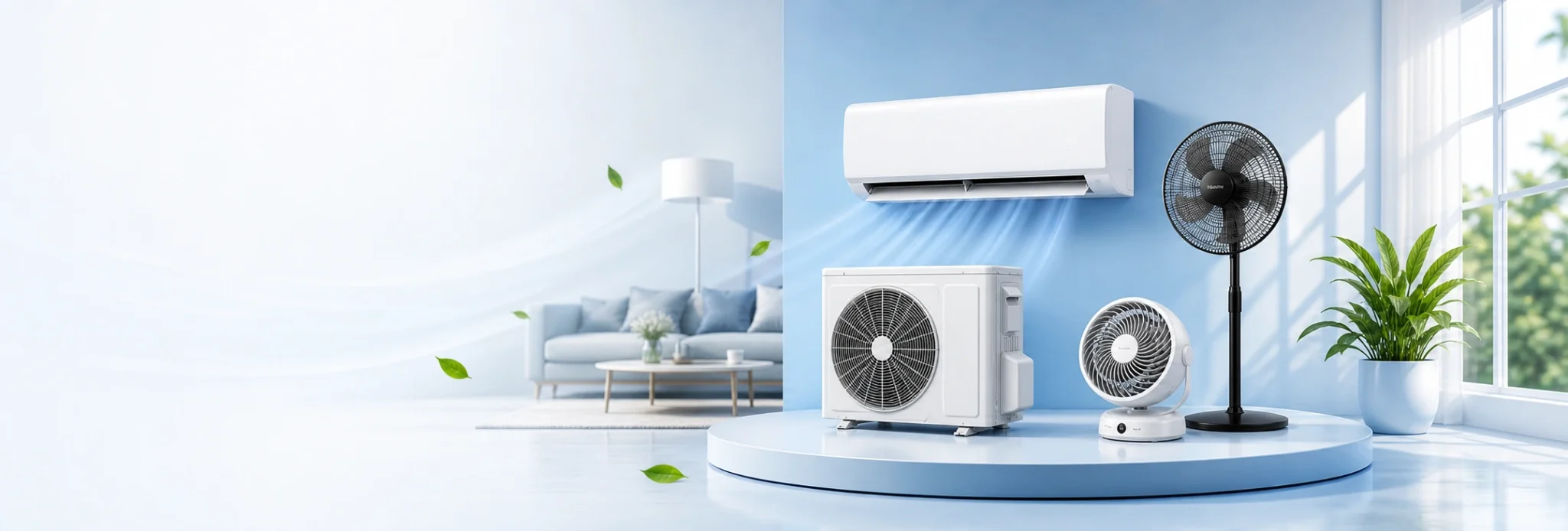 Climatiseur et ventilateur dans un intérieur frais